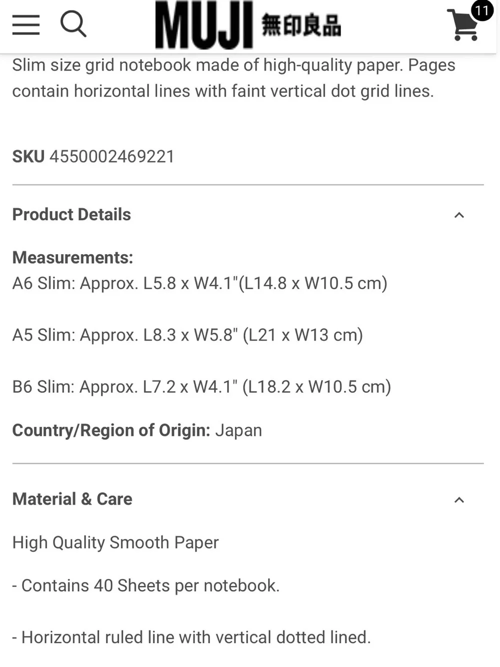 MUJI High Quality A6 Slim grid notebook 10pk (NWT)